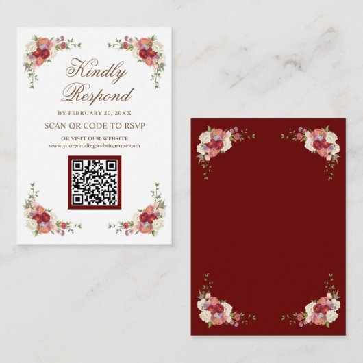 Carte D'accompagnement Site Web de Mariage avec QR Code de Réponse RSVP F (Devant / Derrière)