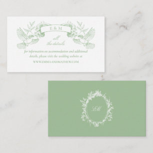 Carte D'accompagnement Site Web de Mariage Baroque Oiseaux Toile Verte Él
