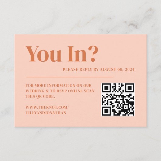 Carte D'accompagnement Site Web de Mariage Bohème Rétro Abricot Orange (Devant)