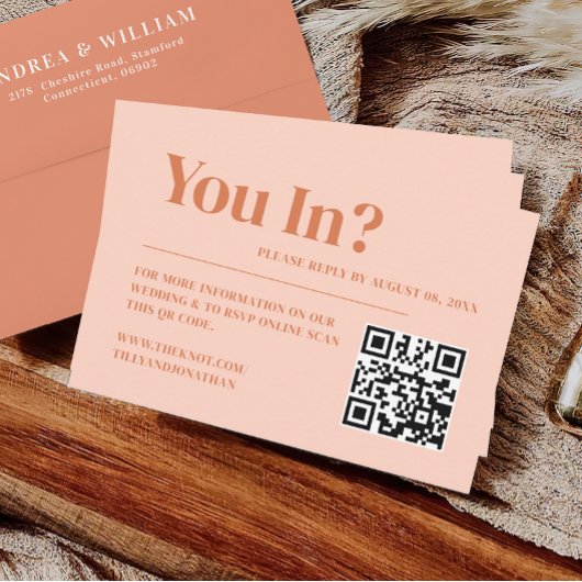 Carte D'accompagnement Site Web de Mariage Boho Rétro Pêche Orange