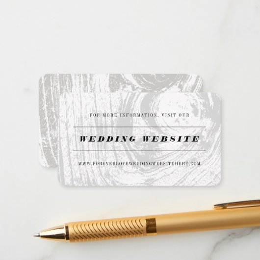 Carte D'accompagnement Site Web de Mariage Bois Rustique Classique Blanc (Devant/Arrière en situation)