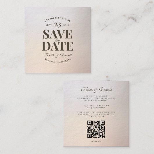 Carte D'accompagnement Site Web de Mariage Chic Code QR Enregistrer la Da (Devant / Derrière)