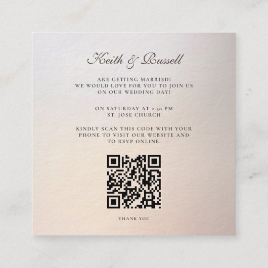 Carte D'accompagnement Site Web de Mariage Chic Code QR Enregistrer la Da (Dos)