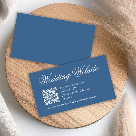 Carte D'accompagnement Site Web de Mariage Code QR Bleu Classique Écritur