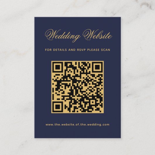 Carte D'accompagnement Site Web de Mariage Code QR Calligraphie Bleu Nuit (Devant)