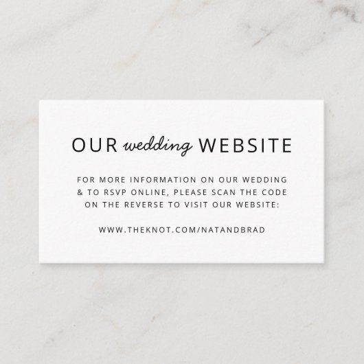 Carte D'accompagnement Site Web de Mariage | Code QR Propre Simple Minima (Devant)