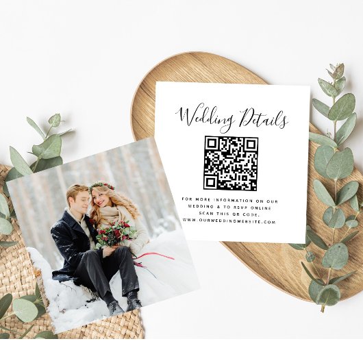 Carte D'accompagnement Site Web de Mariage | Code QR Réponse RSVP Photo