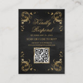 Carte D'accompagnement Site Web de Mariage Code QR RSVP Or Noir (Devant)