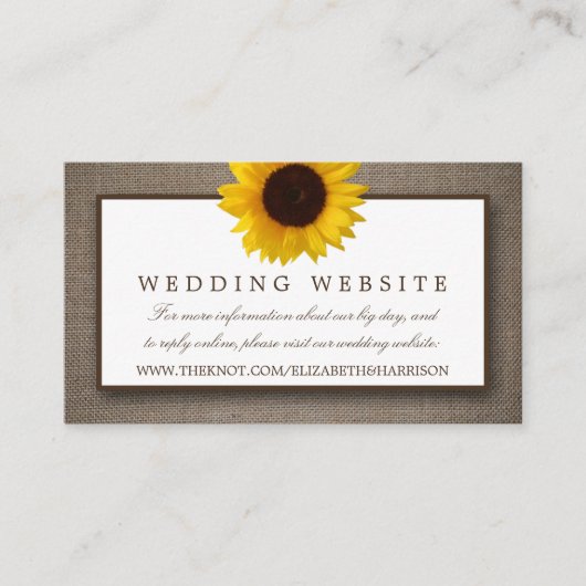 Carte D'accompagnement Site Web de Mariage Country Rustique Tournesol & T (Devant)