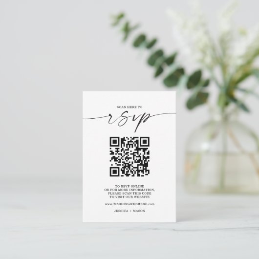 Carte D'accompagnement Site Web de Mariage de script minimal QR Code RSVP (Debout devant)