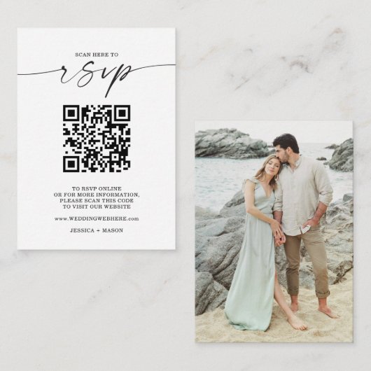 Carte D'accompagnement Site Web de Mariage de script minimal QR Code RSVP (Devant / Derrière)