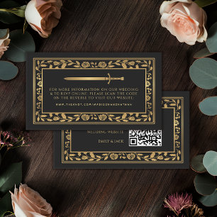 Carte D'accompagnement Site Web de Mariage d'épée royale noire RSVP QR Co