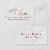 Carte D'accompagnement Site Web de Mariage | Écriture Cuivrée & Marbre Bl (Devant / Derrière)