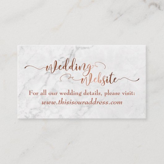 Carte D'accompagnement Site Web de Mariage | Écriture Cuivrée & Marbre Bl (Devant)