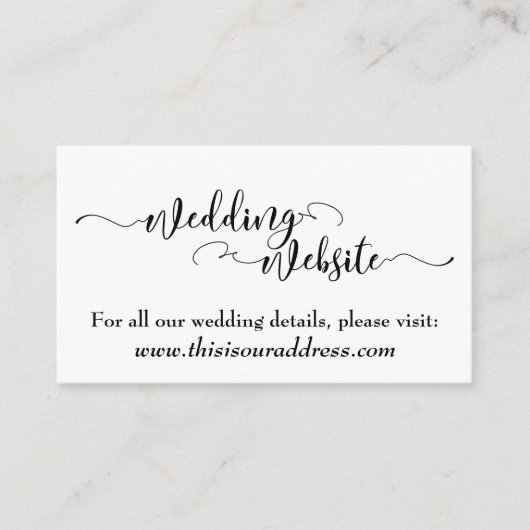 Carte D'accompagnement Site Web de Mariage | Écriture Noire sur Fond Blan (Devant)