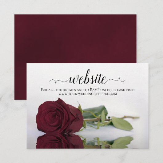 Carte D'accompagnement Site Web de mariage élégant pour Rose de Bourgogne (Devant / Derrière)