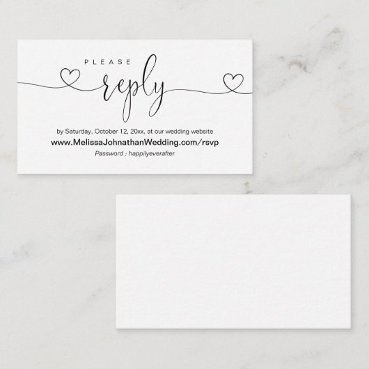 Carte D'accompagnement Site Web de Mariage en Ligne RSVP, calligraphie mo (Devant / Derrière)