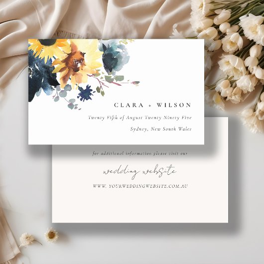 Carte D'accompagnement Site Web de Mariage Floral Chic Jaune Marine Tourn