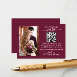 Carte D'accompagnement Site Web de Mariage Minimaliste QR Photo Bourgogne