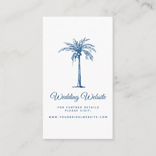 Carte D'accompagnement Site Web de Mariage Moderne Classique Blue Palm Be (Devant)
