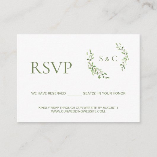 Carte D'accompagnement Site web de mariage Monogramme de feuille verte RS (Devant)