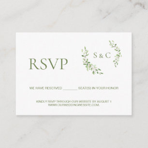 Carte D'accompagnement Site web de mariage Monogramme de feuille verte RS