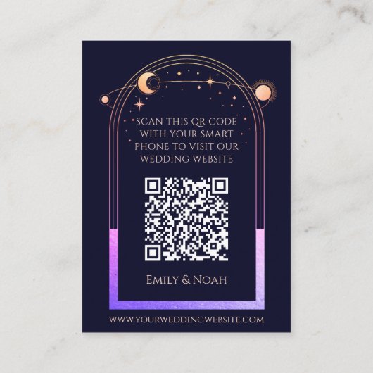 Carte D'accompagnement Site Web de Mariage mystique Rainbow Blue RSVP QR (Dos)