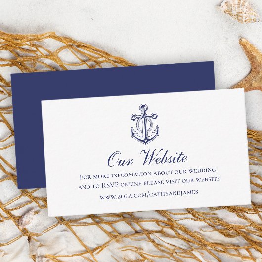 Carte D'accompagnement Site web de mariage nautique bleu marine d'ancre d