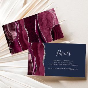 Carte D'accompagnement Site Web de Mariage Navy Agate Argent Bourgogne su