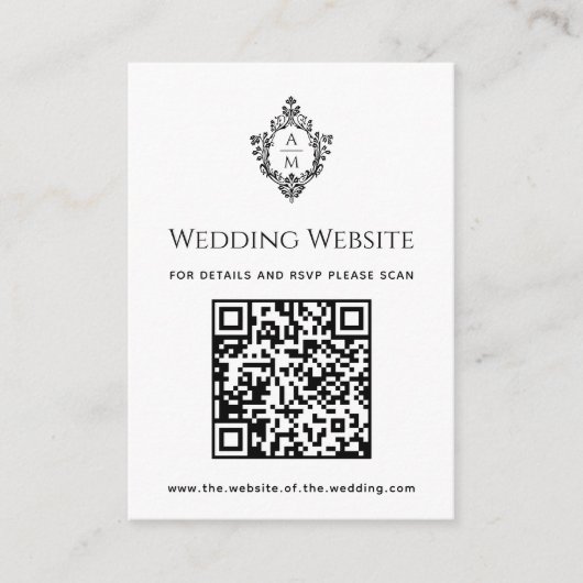 Carte D'accompagnement Site Web de Mariage Noir Blanc Cachet QR Code Vint (Devant)
