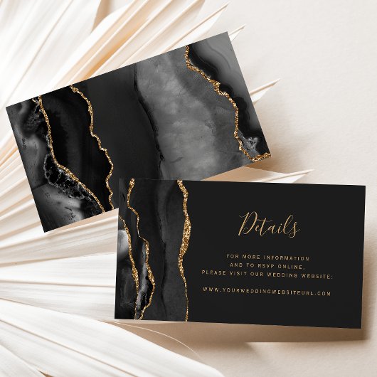 Carte D'accompagnement Site Web de Mariage Noir Bouquet Agate Or Budget