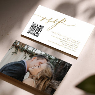 Carte D'accompagnement Site web de mariage photo or moderne code QR RSVP