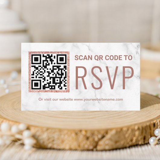 Carte D'accompagnement Site Web de Mariage Réponse QR Code Rose Dorée Mar