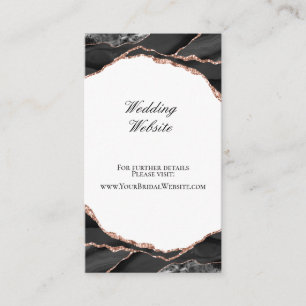 Carte D'accompagnement Site Web de Mariage Rose Gold Noir Agate Élégant