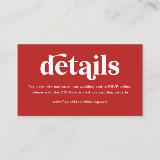 Carte D'accompagnement Site Web de Mariage Rose Rouge (Devant)