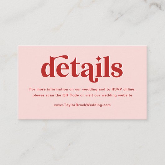 Carte D'accompagnement Site Web de Mariage Rouge et Rose (Devant)