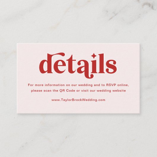 Carte D'accompagnement Site Web de Mariage Rouge et Rose Clair (Devant)