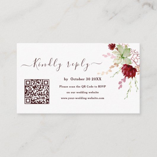 Carte D'accompagnement Site Web de Mariage RSVP Code QR Bourgogne Rustiqu (Devant)