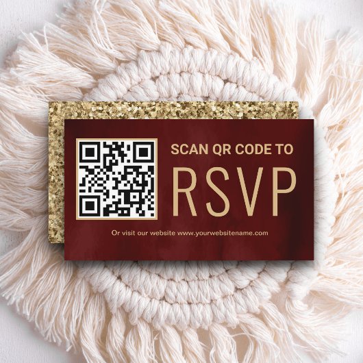 Carte D'accompagnement Site Web de Mariage RSVP Code QR Or Marron en Lign