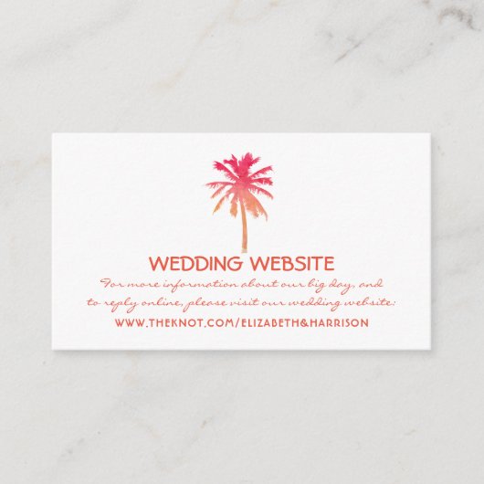 Carte D'accompagnement Site Web de mariage tropical Sunset Palm Tree Beac (Devant)