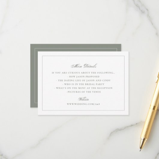Carte D'accompagnement Site Web de Mariage Vert Sauge Traditionnel (Devant/Arrière en situation)