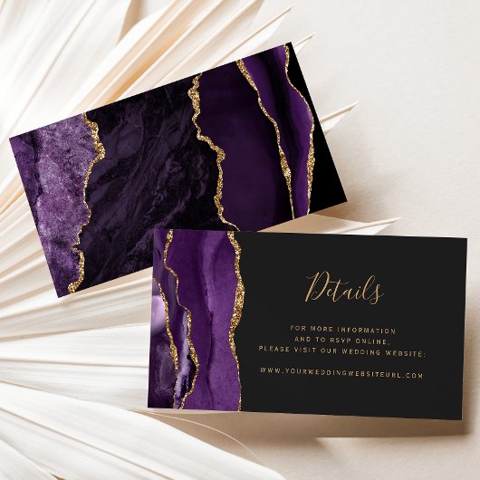 Carte D'accompagnement Site Web de Mariage Violet Agate Doré Budget Sombr