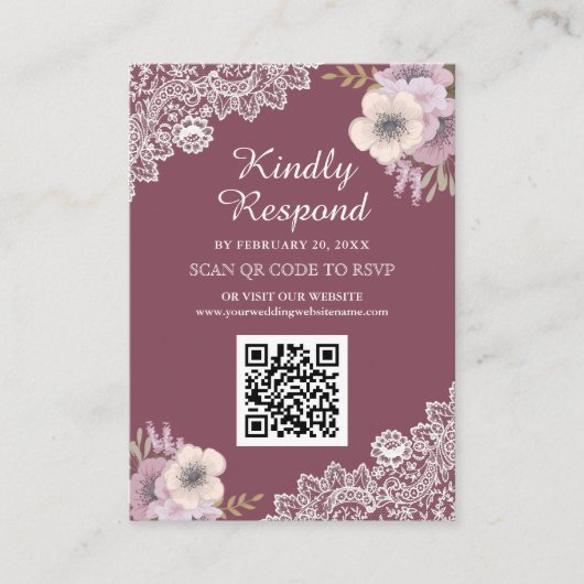 Carte D'accompagnement Site Web de Réponse de Mariage avec Code QR Broder (Devant)