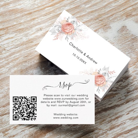Carte D'accompagnement Site web de réponse du mariage de rose blanc code 