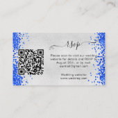 Carte D'accompagnement Site web de réponse mariage bleu argenté code QR R (Dos)
