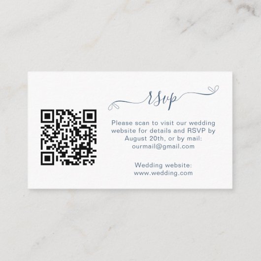 Carte D'accompagnement Site web de réponse mariage bleu blanc code QR RSV (Dos)