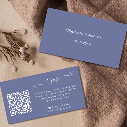 Carte D'accompagnement Site web de réponse mariage bleu QR code RSVP
