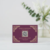 Carte D'accompagnement Site Web de Réponse Mariage Code QR Cadre Prune et (Debout devant)