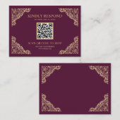 Carte D'accompagnement Site Web de Réponse Mariage Code QR Cadre Prune et (Devant / Derrière)