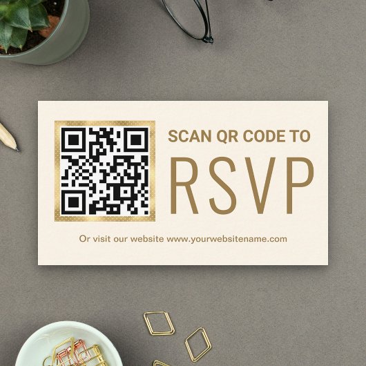 Carte D'accompagnement Site Web de Réponse Mariage Code QR Feuille D'Or C